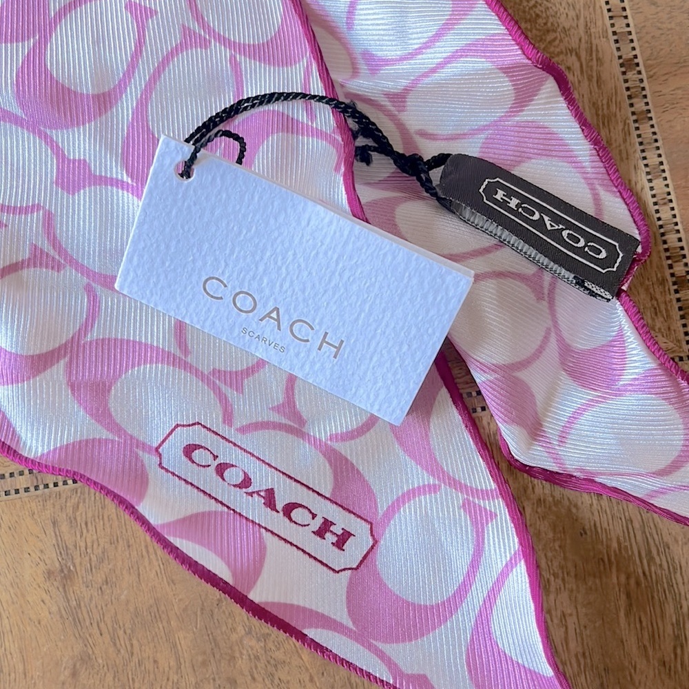 Coach like new 100% Silk pink/white signature C diamond shaped scarf